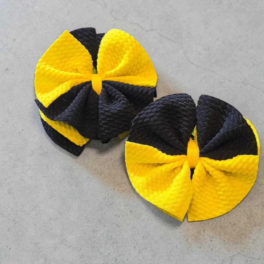 Black & Gold Shredded Piggy Hair Bows | 3 Inch Piggie Bow Set | School Spirit